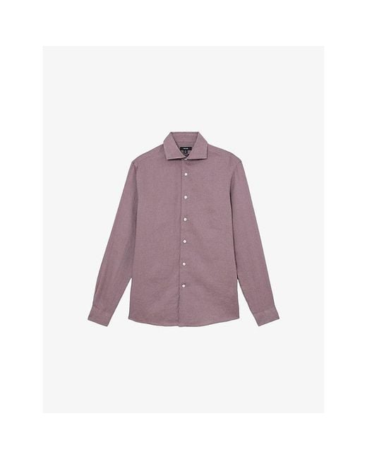 Reiss Purple Ruban Classic Collar Linen Shirt for men