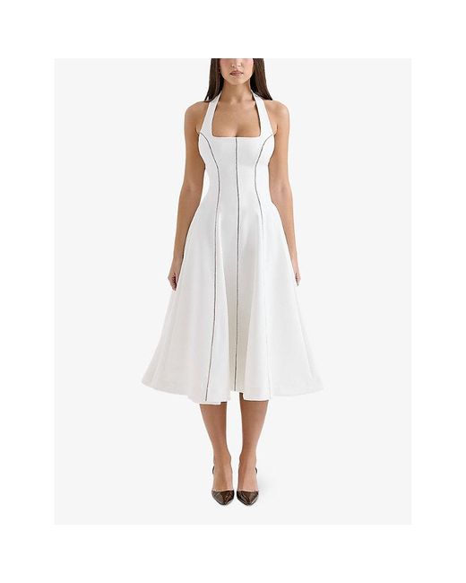 House Of Cb White Loulou Halter-Neck Stretch-Woven Midi Dress