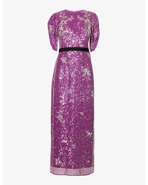 Erdem Purple Asteria Sequin-embellished Woven Maxi Dress