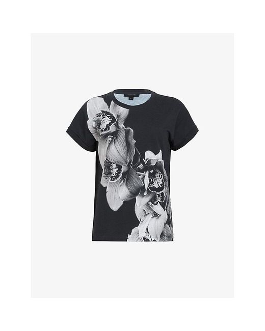 AllSaints Black Anna Eulo Floral-print Short-sleeve Organic-cotton T-shirt