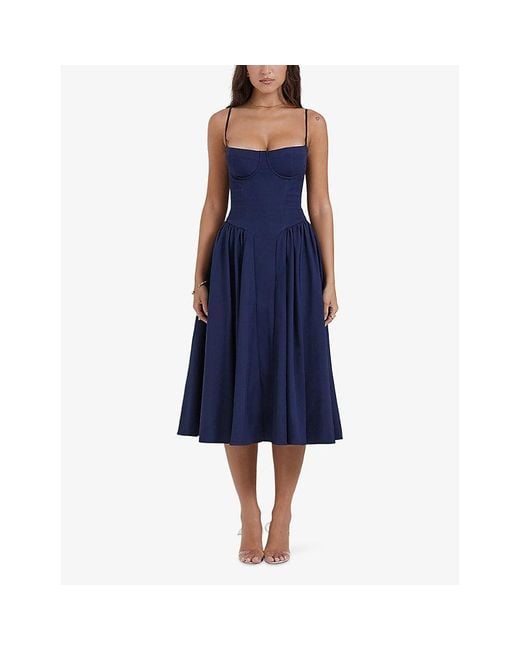 House Of Cb Blue Samaria Corseted Woven Midi Dress