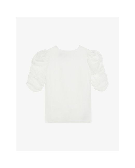Ted Baker White Puff-sleeved Round-neck Organza Top
