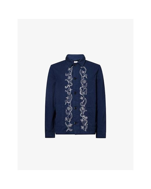 Paul Smith Blue Floral-Embroidered Cotton Chore Jacket for men