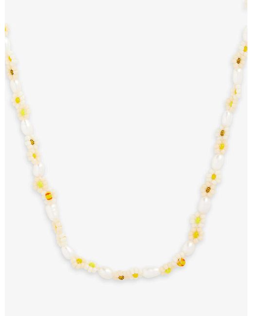 Anni Lu Natural Daisy Flower 18ct Yellow Gold-plated Brass And Freshwater Pearl Necklace