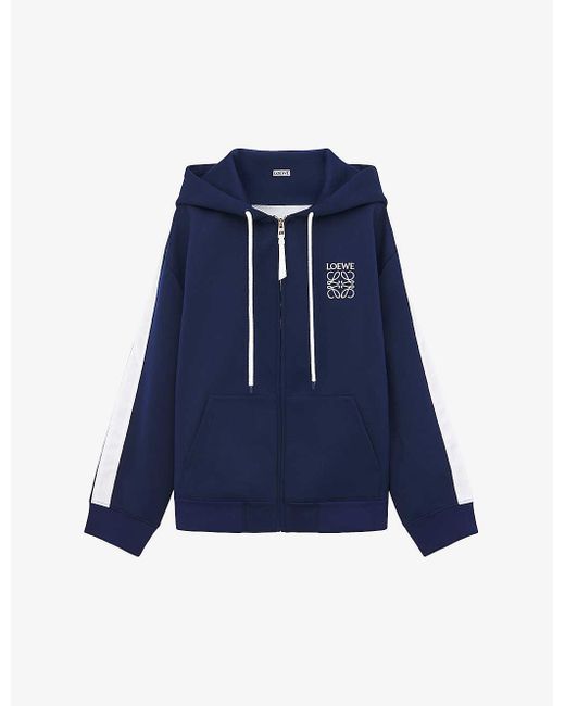 Loewe Blue Brand-embroidered Striped-trim Woven Hoody X