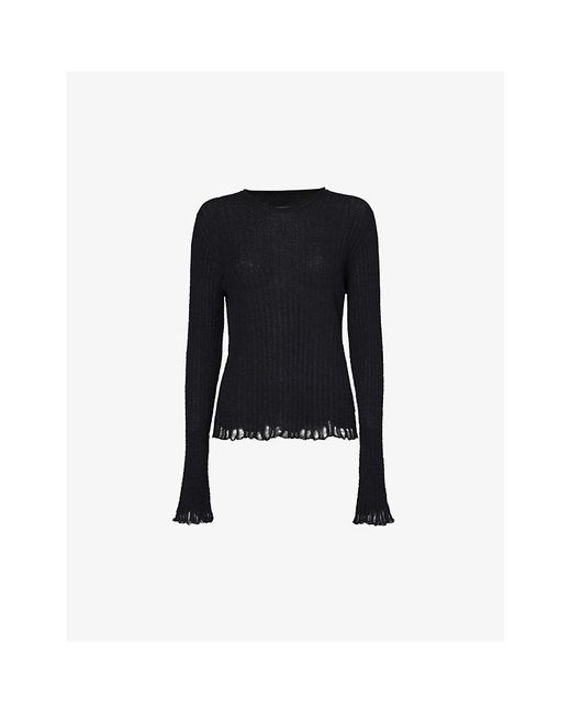Uma Wang Black Distressed Cotton And Silk-blend Knitted Top