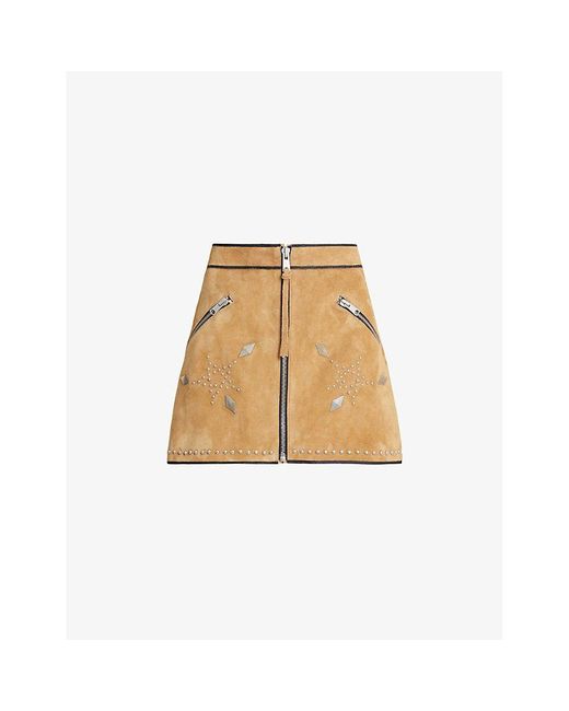 AllSaints Natural Karlson Stud-embellished High-rise Suede Mini Skirt