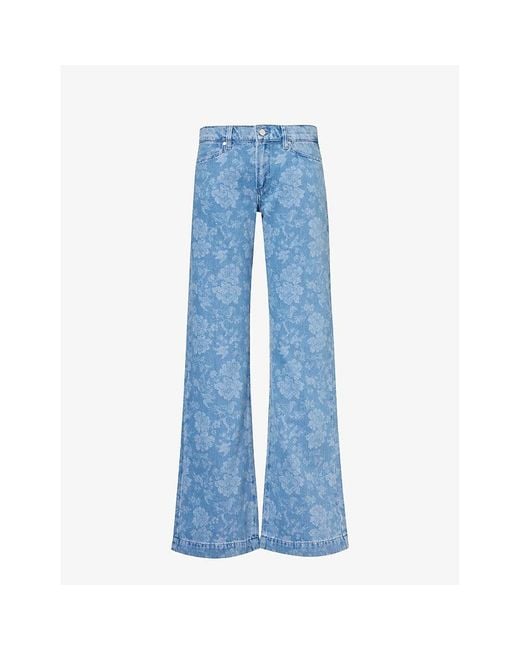 PAIGE Blue Sonja Flared-leg Mid-rise Floral-print Stretch-denim Jeans