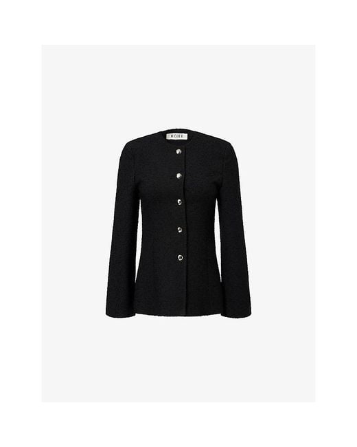 RÓHE Frames Black Collarless Bouclé Wool-Blend Blazer