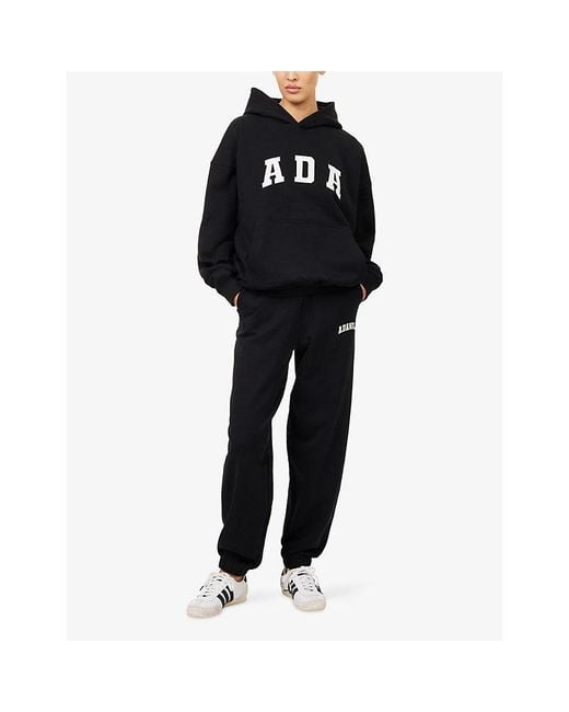 ADANOLA Black Varsity Cotton-Blend Jogging Bottoms