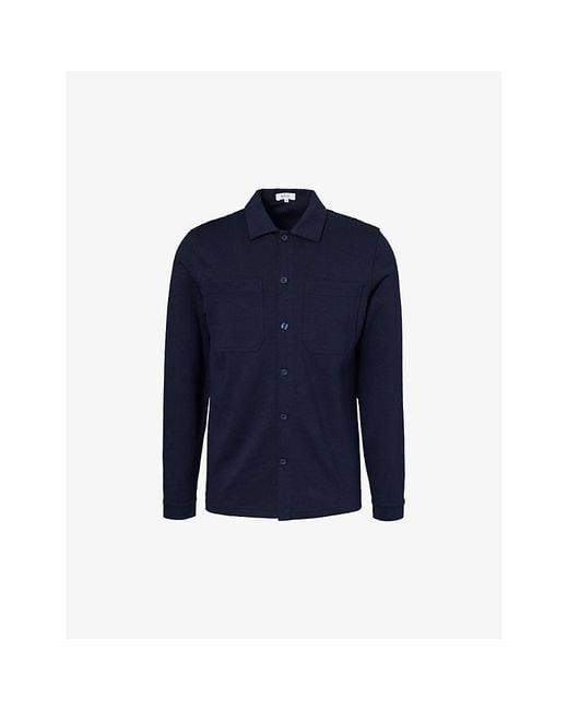 Arne Blue Buttoned Regular-Fit Cotton-Blend Overshirt for men