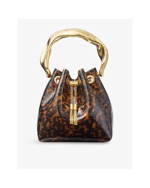 Jimmy Choo Brown Bon Bon Tortoiseshell Vinyl Top-Handle Bag