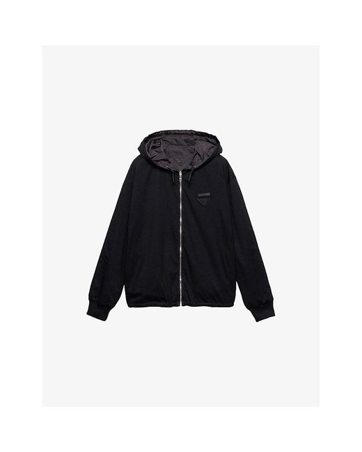 Prada Blue Reversible Relaxed-Fit Cotton-Jersey Hoody