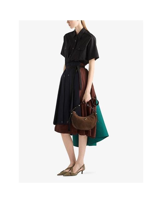 Prada Brown Arqué Small Suede Shoulder Bag