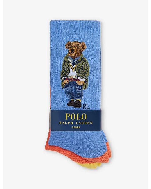 Polo Ralph Lauren Blue Graphic-print Pack Of Two Cotton-blend Socks for men
