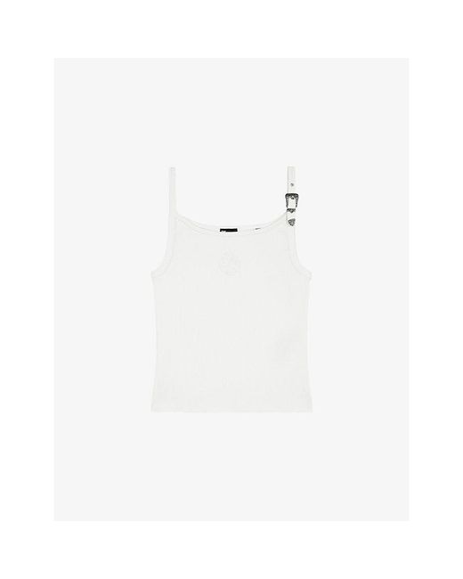 The Kooples White Buckle-Embellished Slim-Fit Stretch-Cotton Vest