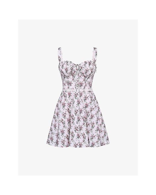 House Of Cb Purple Calia Floral-Print Stretch-Cotton Mini Dress Xs (A-C Cup)