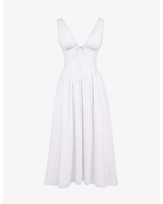 House Of Cb White Emmelina Corseted Stretch Cotton-blend Midi Dress