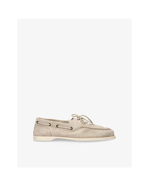 John Lobb Natural Foil Suede Boat Shoes for men