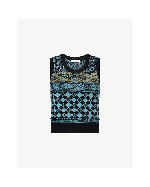 Dries Van Noten Green Mahoba Intarsia-Knit Wool Vest for men