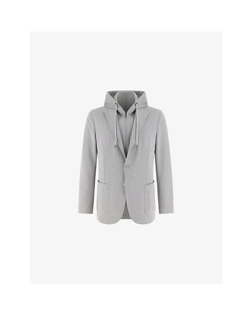 Boggi Gray Removable-Hood Lapel-Collar Stretch-Jersey Blazer for men