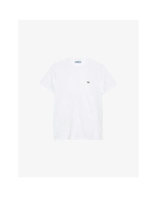 Prada White Brand-Plaque Short-Sleeved Cotton-Jersey T-Shirt