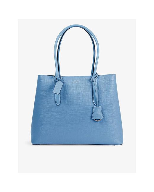 Smythson Blue Panama Business Grained-leather Tote Bag