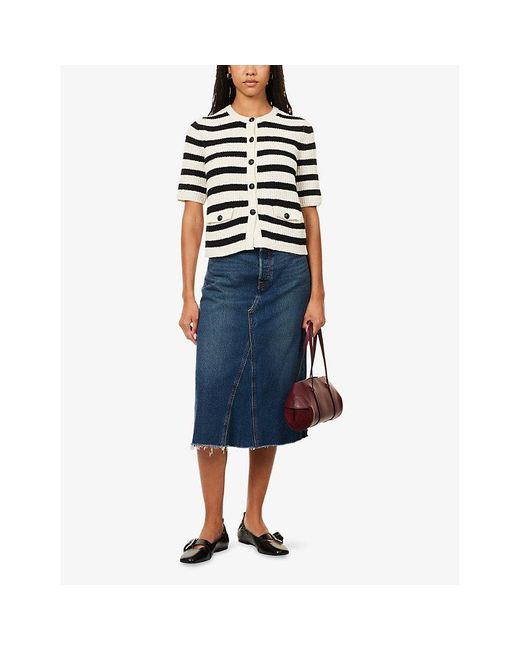 ME+EM White Striped Knitted Cotton-Blend Cardigan