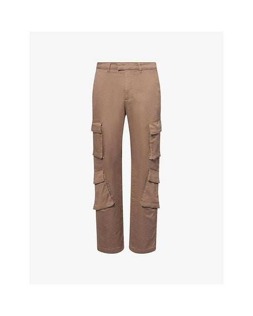 Represent Brown Cargo Straight-Leg Stretch-Cotton Trousers for men