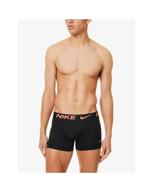 Nike Black Branded Waistband Pack Of Three Stretch-Recycled Polyester Trunks for men