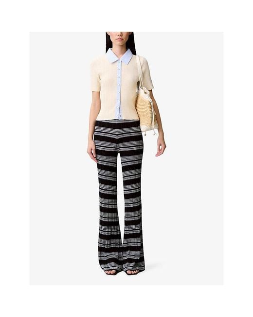 Claudie Pierlot White Ribbed Contrast-Trim Knitted Cardigan