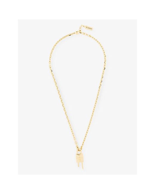 Givenchy White Monogram-engraved Brass Pendant Necklace
