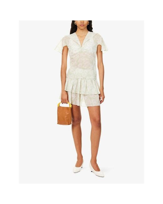 Stella McCartney White Daisy-Print Cap-Sleeve Silk Top