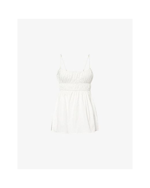 Dissh White Zahara Ruched Cotton-Poplin Top