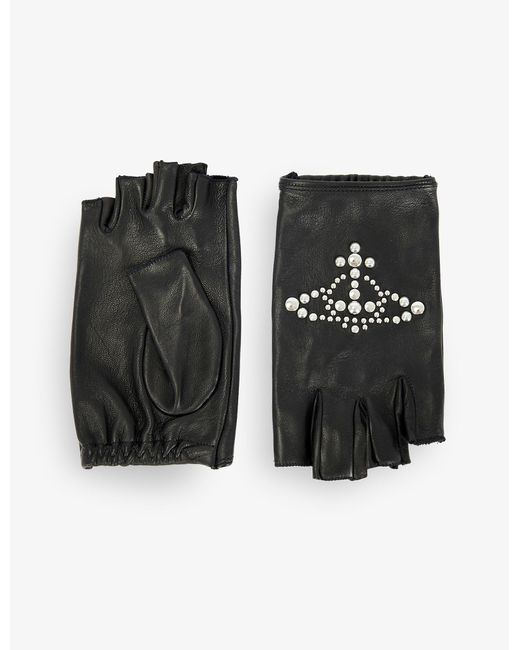 Vivienne Westwood Black Embellished-orb Fingerless Leather Gloves