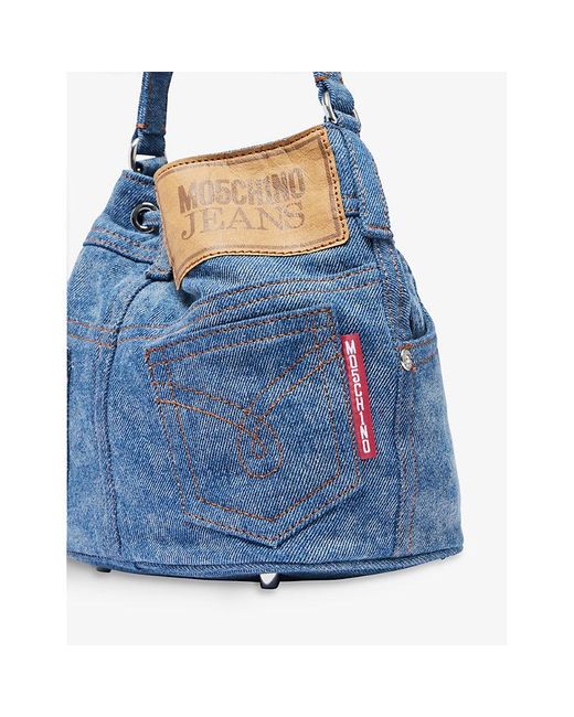 Moschino Blue Brand-patch Denim Bucket Bag