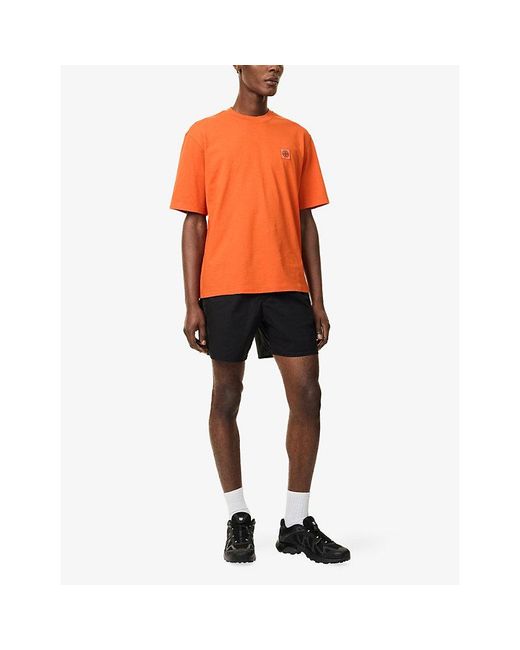 Stone Island Orange Compass Logo-Patch Short-Sleeve Cotton-Jersey T-Shirt for men