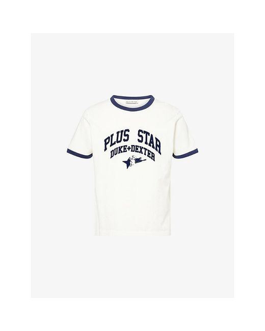 Duke & Dexter White Vintage Embossed-Logo Cotton T-Shirt for men