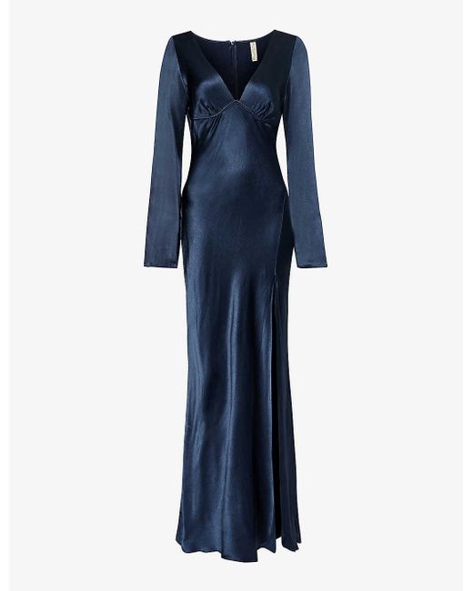Bec & Bridge Blue Indi Long-sleeved Woven Maxi Dress