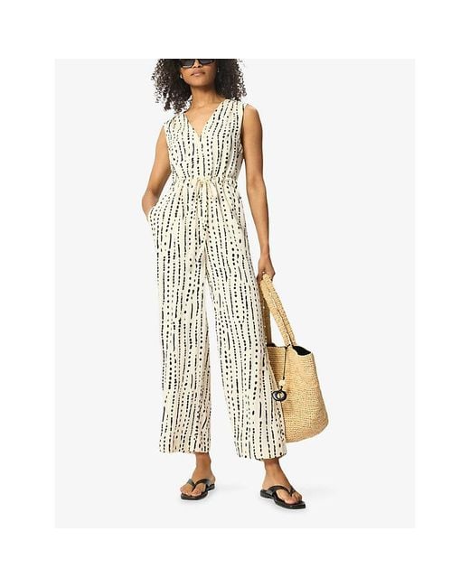Whistles Natural Patterned Wide-Leg Woven Jumpsuit