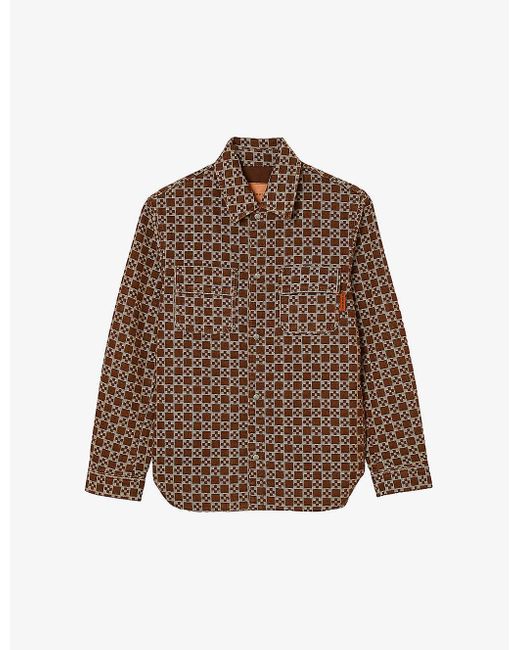 Sandro Brown Cross Logo-print Regular-fit Wool-blend Overshirt for men