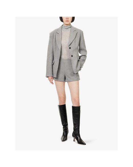 The Couture Club Gray Herringbone Notch-Lapels Knitted Blazer