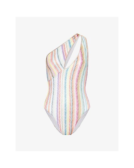 Missoni White One-Shoulder Chevron-Pattern Woven Swimsuit