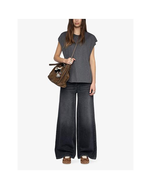 Zadig & Voltaire Blue Cloe Rhinestone-Embellished Cotton-Jersey Tank Top