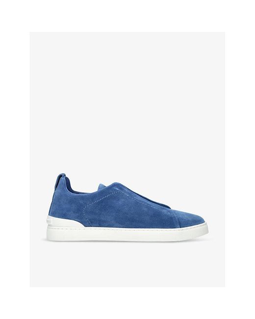 Zegna Blue Triple Stitch Panelled Suede Low-top Trainers for men