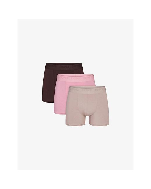 Skims Pink Branded-Waistband Pack Of Three Stretch-Jersey Boxer Briefs for men