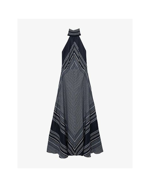 Reiss Blue Skylar Scarf-Print Woven Maxi Dress