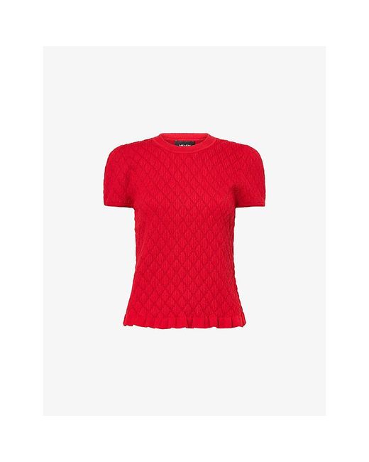 ME+EM Red Smocked Slim-Fit Knitted Cotton-Blend T-Shirt