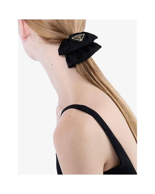 Prada Black Re-Nylon Logo-Plaque Woven Scrunchie