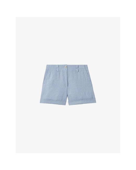 Reiss Blue Demi Patch-pocket Linen Shorts